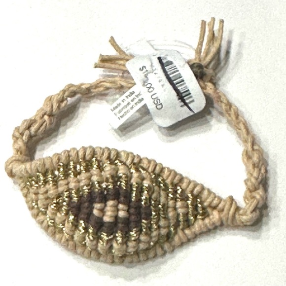 Free People FP Handcrafted Tan and Gold Crochet Woven Hobo Bracelet, NEW - Picture 3 of 5